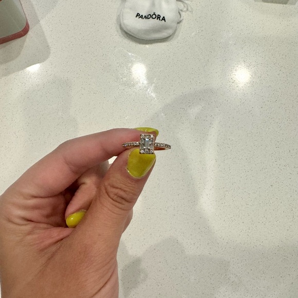 Pandora rectangle halo rose gold promise ring size 7 - Picture 3 of 6